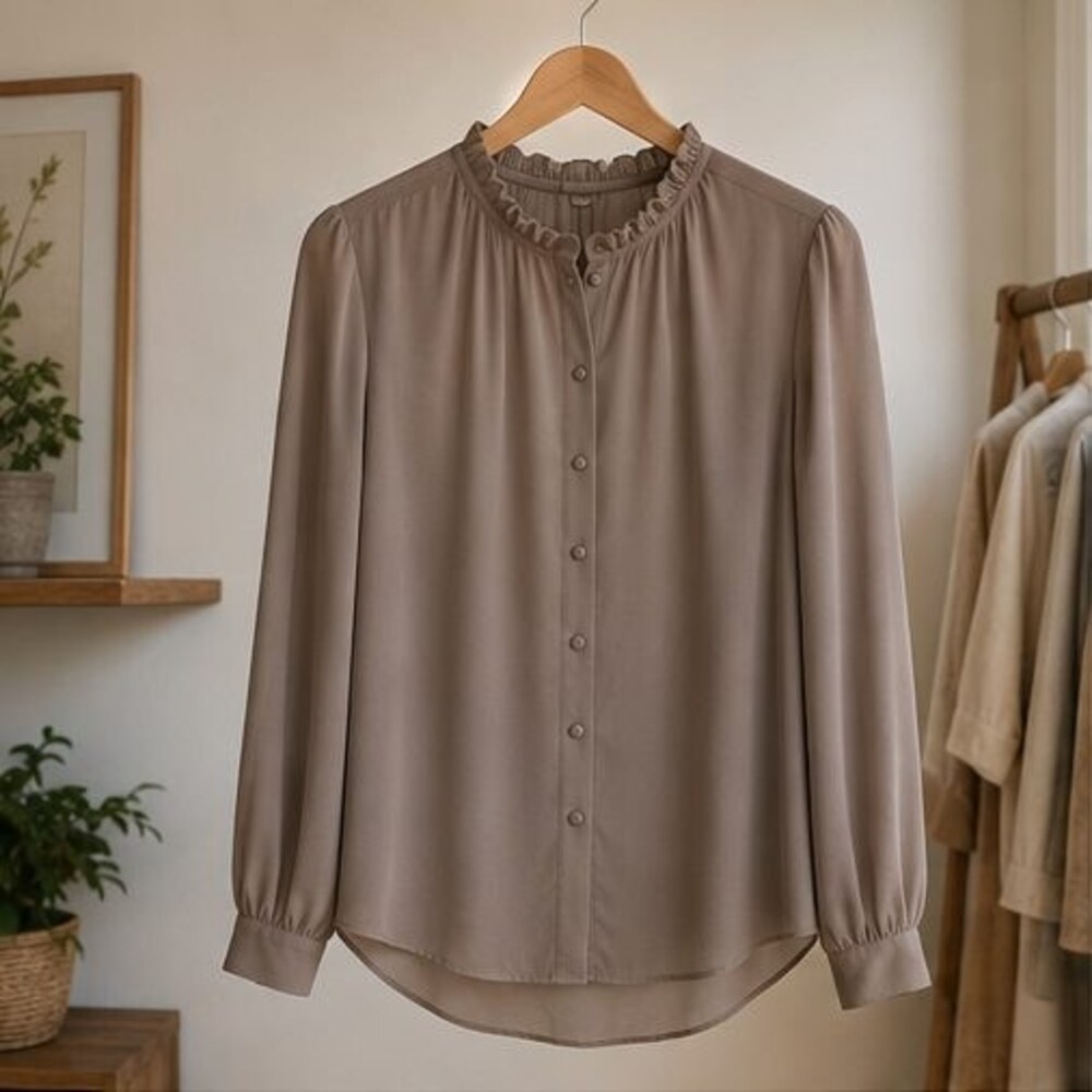 Taupe Ruffle Collar Blouse